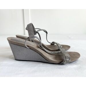 Style & Co Mulan 2 Embellished Bling Evening Silver Wedge Sandals Women's 8.5W